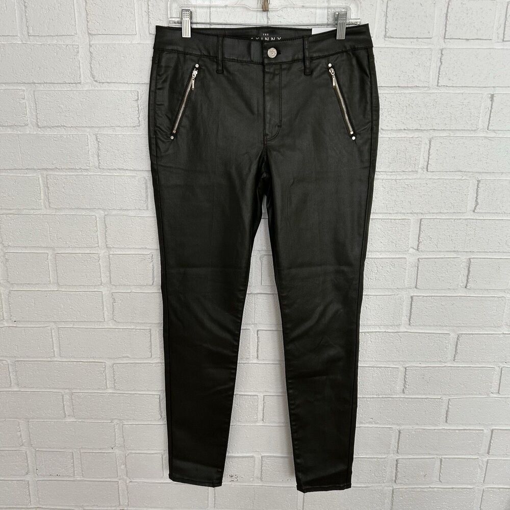 White House Black Market MR Coated Moto Skinny Pants Womens 8 Olive New